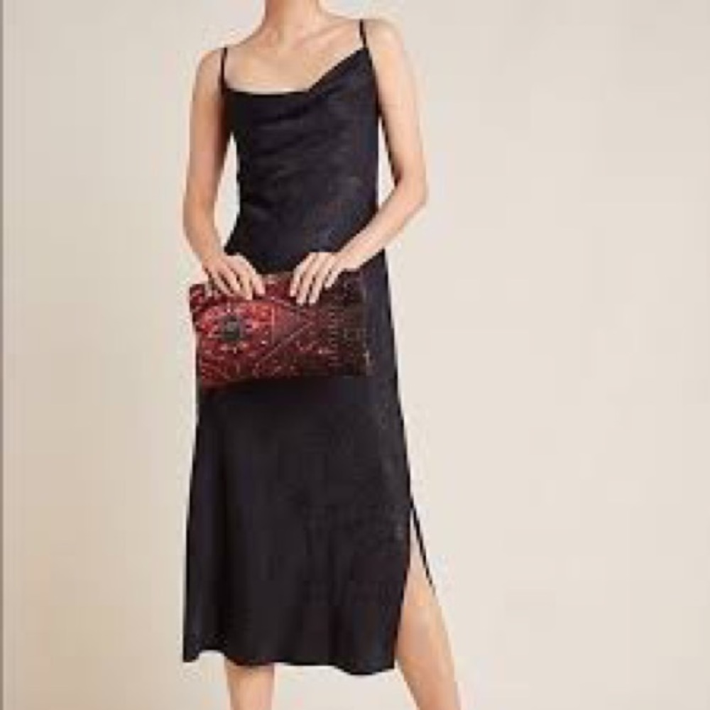 Black jacquard midi slip dress